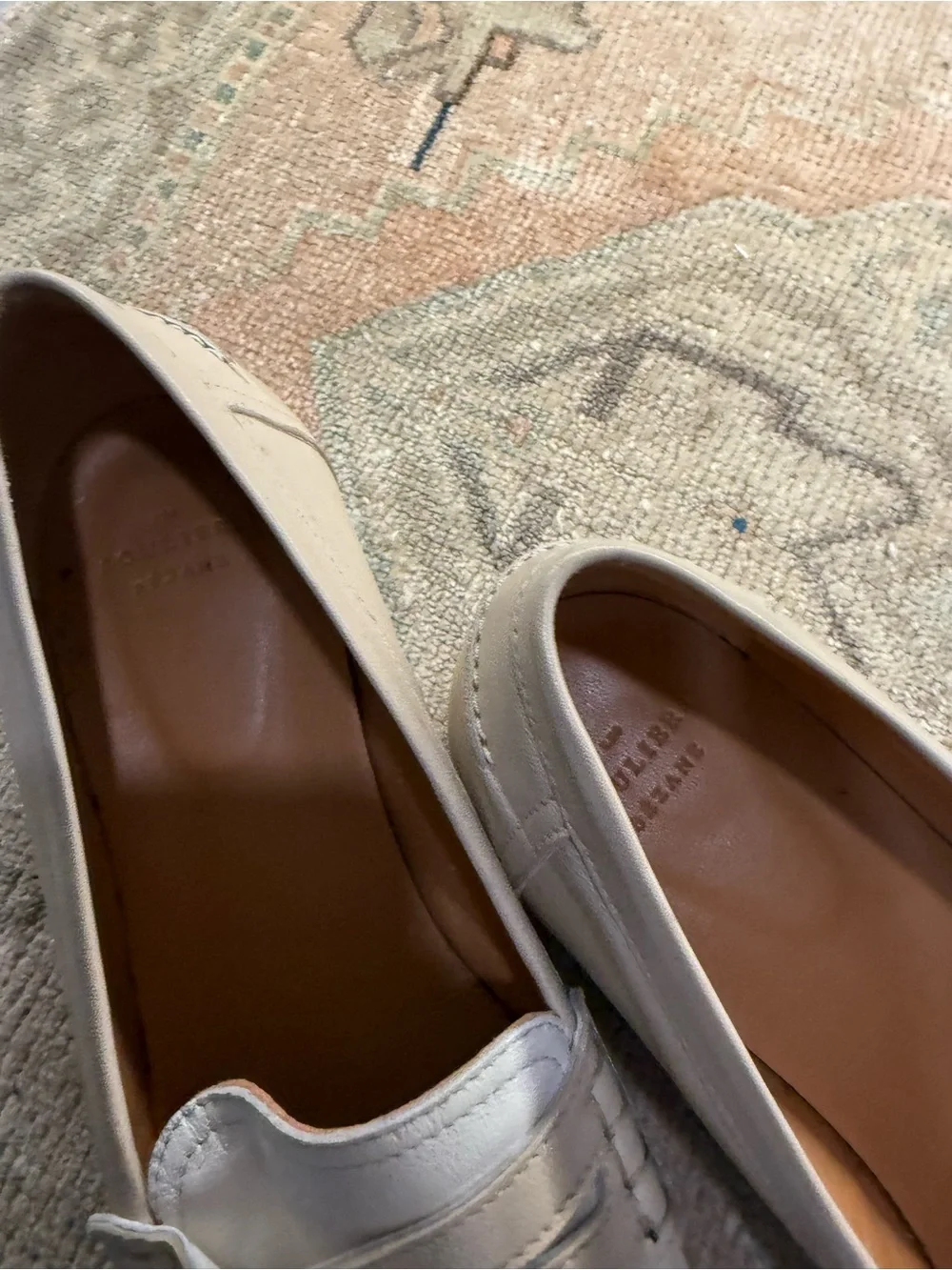 Sézane Two-Tone Cream and White Leather Penny Loafers